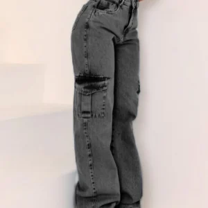 Calça Jeans feminina Wide Leg Marmorizada Pantalona boca larga - cintura alta premium