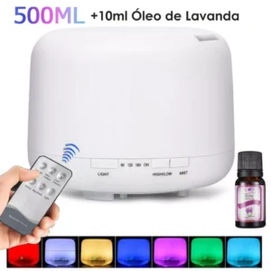 Umidificador Portátil 500ML Aromatizador Luz LED De 7 Cores Com Controle Remoto / Ambiente mais Agradável para Dormir
