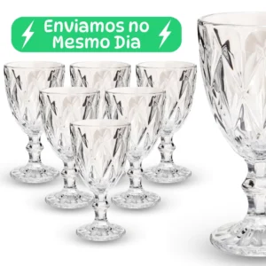 Jogo de Taça Diamante Copo Vidro Transparente Taças Abacaxi Gourmet Bico De Jaca 330ml