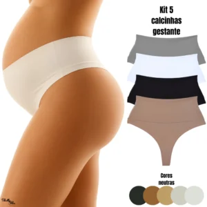 Kit 5 Calcinhas Cós Alto Gestante Grávida Pós Parto Fio Duplo Não Marca CORES NEUTRAS