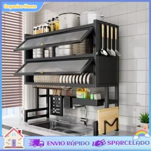 3 camadas Escorredor De Louça 105cm Cozinha Suspensa Modula Pia Rack estante organizadora poeira porta armário