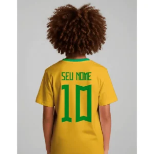 Camiseta de Criança e adulto do Brasil Com seu Nome personalizado Atrás Copa do mundo Roupa Infantil