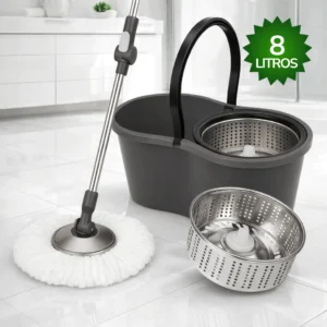 Mop Com Centrifuga Inox Com Refil de Microfibra e Cabo em Inox 8 Litros Mopi
