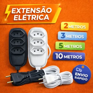 Extensão Elétrica 2, 3, 5 ou 10 METROS - BIVOLT 110/220V 10A TRIPOLAR RESISTENTE COR PRETA BRANCA